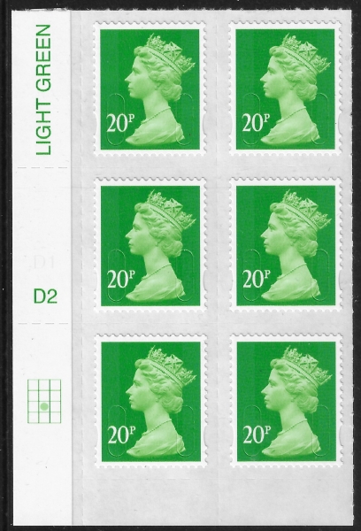 U2924 20p Green M15L Cyld. D2 grid position R3 C2 DLR U/M (MNH) U2924 20p Green M15L Cyld. D2 grid position R3 C2 DLR U/M (MNH)