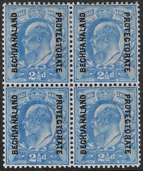 SG.69 Bechuanaland Protectorate 2½d ultramarine(block of 4). U/M x 2 M/M x 2. SG.69 Bechuanaland Protectorate 2½d ultramarine(block of 4). U/M x 2 M/M x 2.