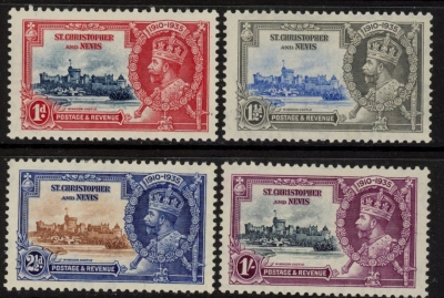 1935 St.Kitts-Nevis KGV Silver Jubilee set mounted mint. 1935 St.Kitts-Nevis KGV Silver Jubilee set mounted mint.