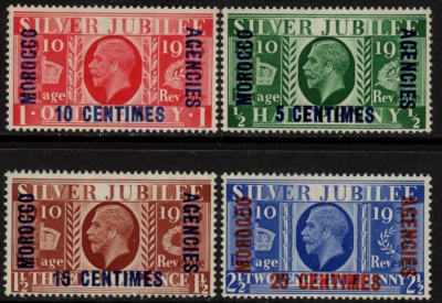 1935 Morocco Agencies SG.212-5 KGV Silver Jubilee set 4 values 'French Currency' set 4 values U/M (MNH) 1935 Morocco Agencies SG.212-5 KGV Silver Jubilee set 4 values 'French Currency' set 4 values U/M (MNH)