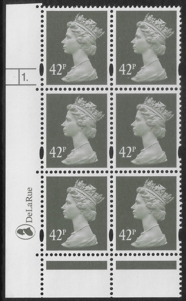 Y1715 (U395) 42p deep olive-grey 2B DLR. Cyl.1 phos 47 dot. blue fluor U/M (MNH) Y1715 (U395) 42p deep olive-grey 2B DLR. Cyl.1 phos 47 dot. blue fluor U/M (MNH)
