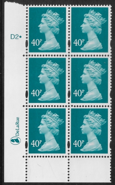 Y1711 (U386) 40p turquoise blue 2B DLR. Cyl. D2 dot phos D2 dot. blue fluor.U/M (MNH) Y1711 (U386) 40p turquoise blue 2B DLR. Cyl. D2 dot phos D2 dot. blue fluor.U/M (MNH)