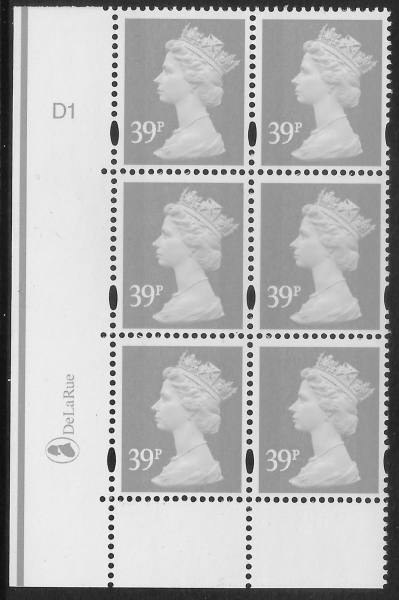 Y1709 (U380) 39p grey 2B DLR. Cyl. D1 no dot phos D1 no dot. PVA LFG. blue fluor.U/M (MNH) Y1709 (U380) 39p grey 2B DLR. Cyl. D1 no dot phos D1 no dot. PVA LFG. blue fluor.U/M (MNH)