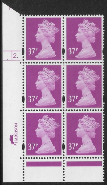 Y1703 (U363) 37p bright mauve. 2B Harrison. Cyl.2 dot Phos.45. blue fluor.U/M (MNH) Y1703 (U363) 37p bright mauve. 2B Harrison. Cyl.2 dot Phos.45. blue fluor.U/M (MNH)