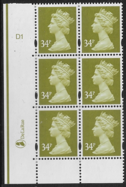 Y1697 (U343) 34p yellow olive. 2B DLR. Cyl.D1 no dot phos D1. blue fluor.U/M (MNH) Y1697 (U343) 34p yellow olive. 2B DLR. Cyl.D1 no dot phos D1. blue fluor.U/M (MNH)