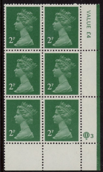 X1000 (UG4) Questa 2p TI Perf 14 emerald green. FCP Cyld. Q3 row 20 U/M (MNH) X1000 (UG4) Questa 2p TI Perf 14 emerald green. FCP Cyld. Q3 row 20 U/M (MNH)