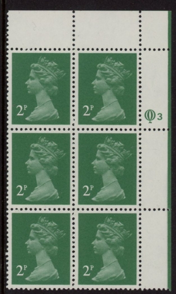 X1000 (UG4) Questa 2p TI Perf 14 emerald green. FCP Cyld. Q3 row 1 U/M (MNH) X1000 (UG4) Questa 2p TI Perf 14 emerald green. FCP Cyld. Q3 row 1 U/M (MNH)