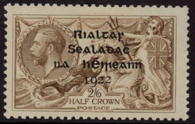 1922 Ireland  SG.44  2/6d sepia-brown  4 line overprint in black by Thom. M/M 1922 Ireland  SG.44  2/6d sepia-brown  4 line overprint in black by Thom. M/M