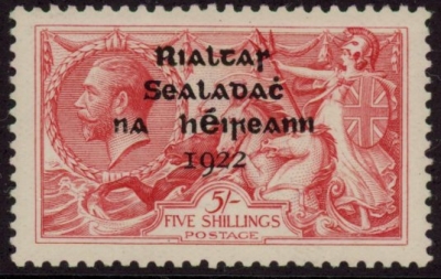 1922 Ireland  SG.45  5/- rose-carmine  4 line overprint in black by Thom. M/M 1922 Ireland  SG.45  5/- rose-carmine  4 line overprint in black by Thom. M/M