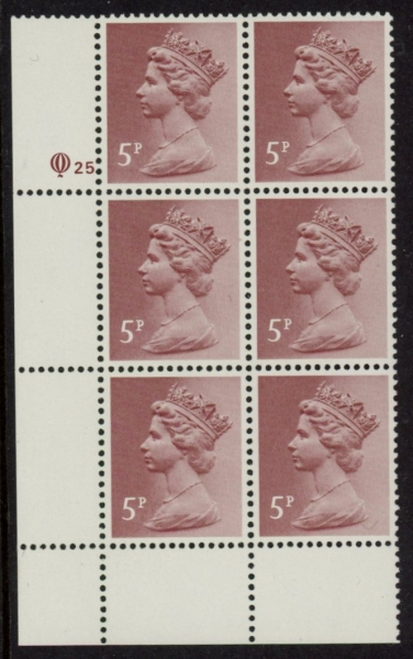 X1004a (UG19) Questa 5p claret Perf 15x14 . ACP Cyld. Q25 perf.U/M (MNH) X1004a (UG19) Questa 5p claret Perf 15x14 . ACP Cyld. Q25 perf.U/M (MNH)