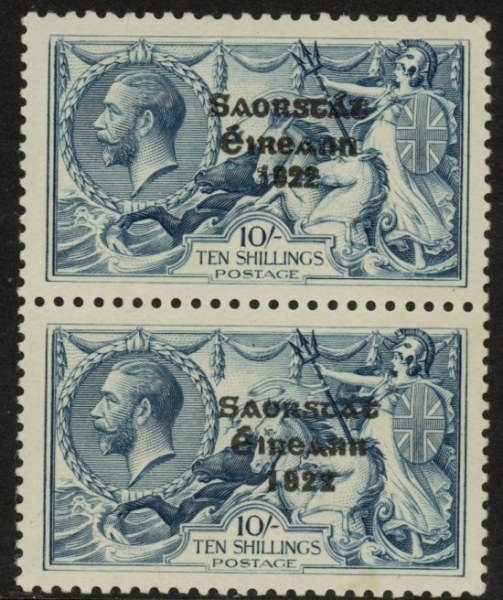 1927 KGV. SG85a  10/- wide & narrow date pair. (creased) mounted mint (cat. £1500) 1927 KGV. SG85a  10/- wide & narrow date pair. (creased) mounted mint (cat. £1500)