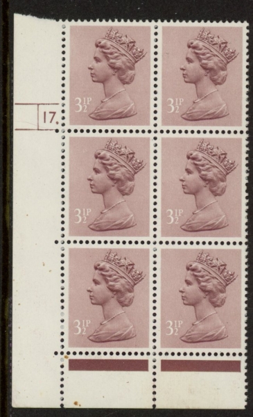 U119 (x931) Harrison 3½p purple-brown phos.(FCP) perf RE Cyld. 17 dot U/M (MNH) U119 (x931) Harrison 3½p purple-brown phos.(FCP) perf RE Cyld. 17 dot U/M (MNH)