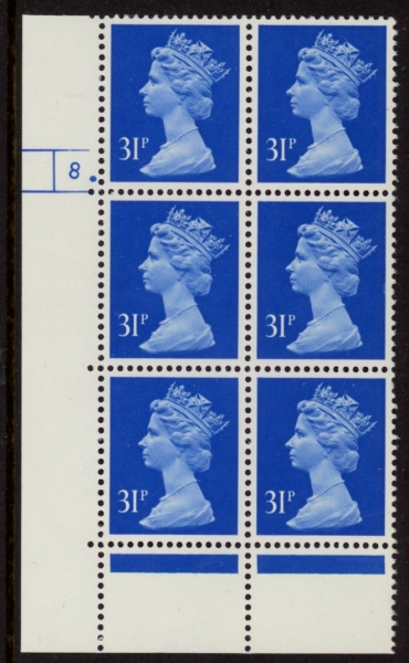 U326 (x982) Harrison 31p ultramarine (ACP) PVAD. cyld. 8 dot U/M (MNH) U326 (x982) Harrison 31p ultramarine (ACP) PVAD. cyld. 8 dot U/M (MNH)