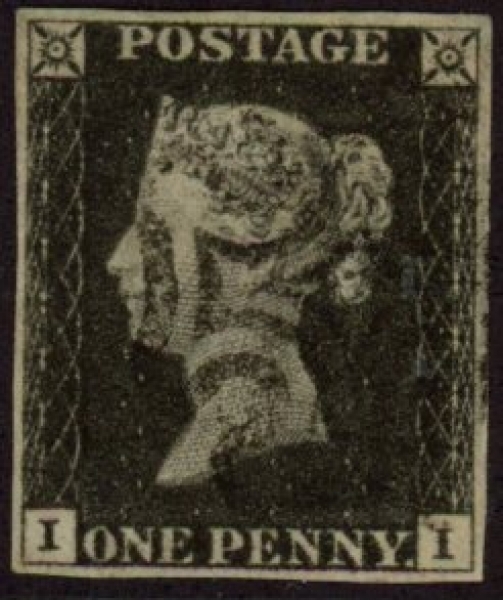 SG.2 1d black 4 margins Plate 2 Letters 'I I' cancelled black MX fine used. SG.2 1d black 4 margins Plate 2 Letters 'I I' cancelled black MX fine used.