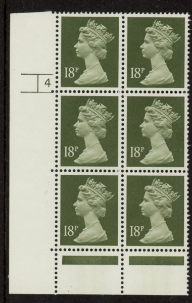 U256 (x955) Harrison 18p dp. olive-grey (ACP) PVAD. cyld.4 no dot U/M (MNH) U256 (x955) Harrison 18p dp. olive-grey (ACP) PVAD. cyld.4 no dot U/M (MNH)
