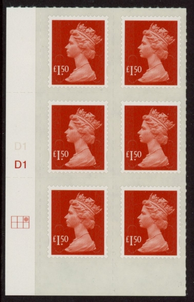 U2913 £1.50 brown red 2B 'MAIL' (no source code, no date code). cyld. D1 grid position R1 C3 DLR U/M (MNH) U2913 £1.50 brown red 2B 'MAIL' (no source code, no date code). cyld. D1 grid position R1 C3 DLR U/M (MNH)