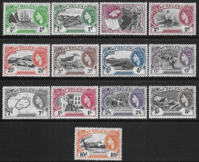 1953 St Helena. SG.153-65 QEII 1st definitive set 13 values U/M (MNH) 1953 St Helena. SG.153-65 QEII 1st definitive set 13 values U/M (MNH)