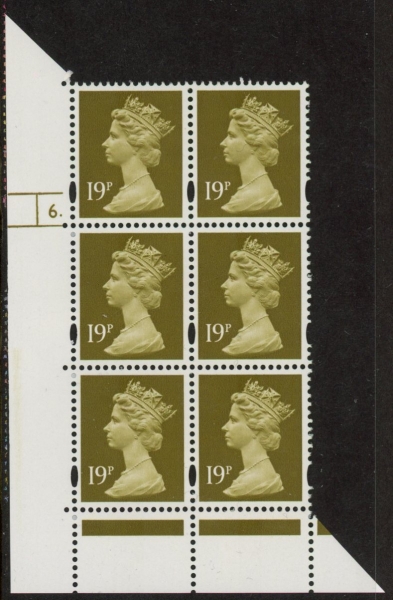 Y1682 (U263B) 19p CB bistre Harrison Cyl. 6 dot phos 41 blue fluor. U/M (MNH) Y1682 (U263B) 19p CB bistre Harrison Cyl. 6 dot phos 41 blue fluor. U/M (MNH)