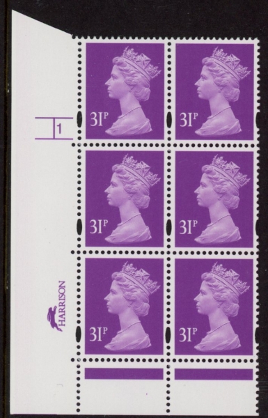 Y1695 (U328) 31p 2B deep mauve Harr/DLR Cyl.1 phos 47 no dot blue fluor. U/M (MNH) Y1695 (U328) 31p 2B deep mauve Harr/DLR Cyl.1 phos 47 no dot blue fluor. U/M (MNH)