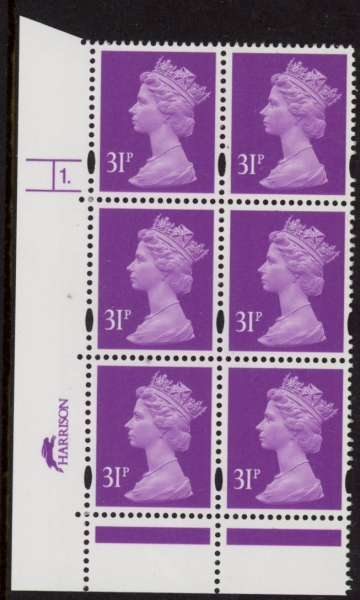 Y1695 (U328) 31p 2B deep mauve Harr/DLR Cyl.1 phos 47 dot blue fluor. U/M (MNH) Y1695 (U328) 31p 2B deep mauve Harr/DLR Cyl.1 phos 47 dot blue fluor. U/M (MNH)