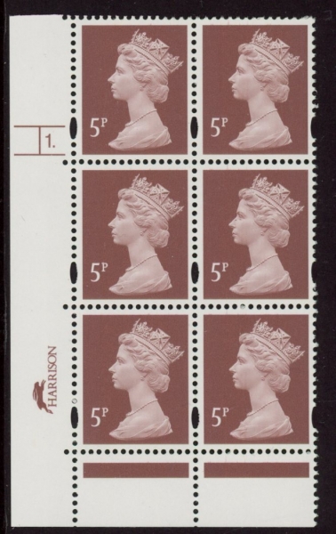 Y1670 (U140E) 5p dull red-brown 2B Harrison Cyl. 1 dot phos 45 blue fluor PVA (bluish).U/M (MNH) Y1670 (U140E) 5p dull red-brown 2B Harrison Cyl. 1 dot phos 45 blue fluor PVA (bluish).U/M (MNH)