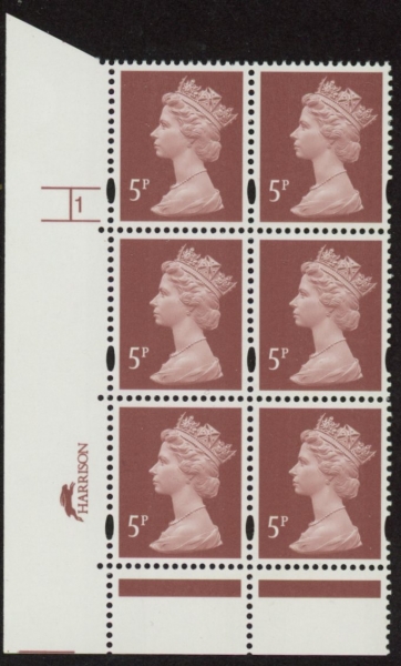 Y1670 (U140E) 5p dull red-brown 2B Harrison Cyl. 1 no dot phos 47 blue fluor PVA (bluish).U/M (MNH) Y1670 (U140E) 5p dull red-brown 2B Harrison Cyl. 1 no dot phos 47 blue fluor PVA (bluish).U/M (MNH)