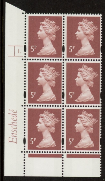 Y1670 (U140C) 5p dull red-brown 2B Enschedé Cyl. 1 dot blue fluor PVA (bluish).U/M (MNH) Y1670 (U140C) 5p dull red-brown 2B Enschedé Cyl. 1 dot blue fluor PVA (bluish).U/M (MNH)