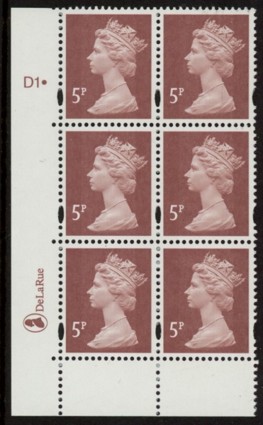 Y1670 (U140F) 5p dull red-brown 2B DLR Cyl. D1 dot blue fluor PVA (bluish).U/M (MNH) Y1670 (U140F) 5p dull red-brown 2B DLR Cyl. D1 dot blue fluor PVA (bluish).U/M (MNH)