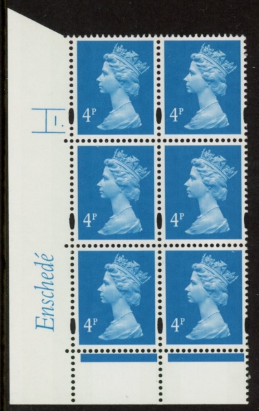Y1669 (U132D) 4p new blue 2B Enschedé Cyl. 1 dot. 2mm varnished bands. blue fluor PVA (white).U/M (MNH) Y1669 (U132D) 4p new blue 2B Enschedé Cyl. 1 dot. 2mm varnished bands. blue fluor PVA (white).U/M (MNH)