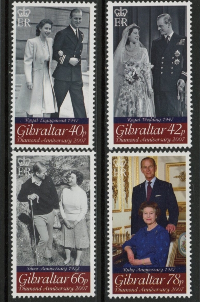 2007 Gibraltar SG1196-9 Diamond Wedding Set of 4 values U/M (MNH) 2007 Gibraltar SG1196-9 Diamond Wedding Set of 4 values U/M (MNH)