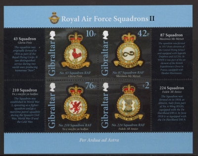 2011 Gibraltar MS.1499 Royal Air Force Squadrons Mini Sheet U/M (MNH) 2011 Gibraltar MS.1499 Royal Air Force Squadrons Mini Sheet U/M (MNH)