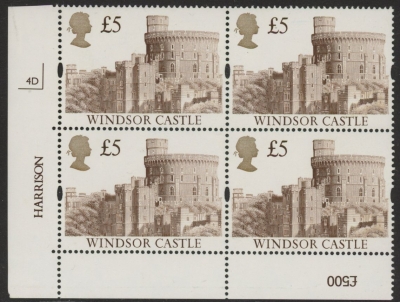 UK15 (SG.1614) £5  cylinder Block of 4 cylinder 4D PVAD Harrison  U/M (MNH) UK15 (SG.1614) £5  cylinder Block of 4 cylinder 4D PVAD Harrison  U/M (MNH)