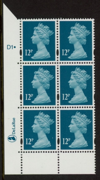 Y1677 (U211A) 12p greenish blue 2B DLR Cyl. D1 dot phos D1 blue fluor PVA cream. (U/M (MNH) Y1677 (U211A) 12p greenish blue 2B DLR Cyl. D1 dot phos D1 blue fluor PVA cream. (U/M (MNH)