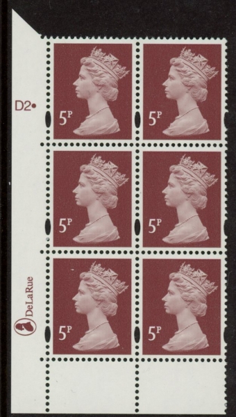 Y1670 (U140G) 5p dull red-brown 2B DLR Cyl. D2 dot phos D1 dot blue fluor PVA (cream).U/M (MNH) Y1670 (U140G) 5p dull red-brown 2B DLR Cyl. D2 dot phos D1 dot blue fluor PVA (cream).U/M (MNH)