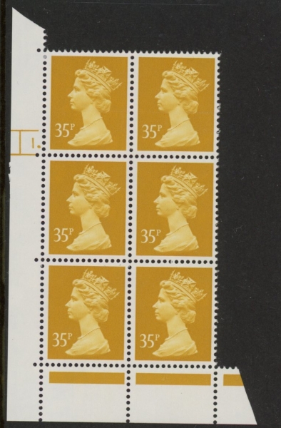 U346 (x989) Harrison 35p yellow phos.(ACP) perf RE Cyld. 1 dot U/M (MNH) U346 (x989) Harrison 35p yellow phos.(ACP) perf RE Cyld. 1 dot U/M (MNH)
