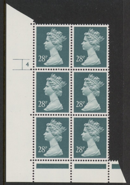 U310 (x977) Harrison 28p deep bluish-grey phos.(ACP) perf RE Cyld. 4 no dot U/M (MNH) U310 (x977) Harrison 28p deep bluish-grey phos.(ACP) perf RE Cyld. 4 no dot U/M (MNH)