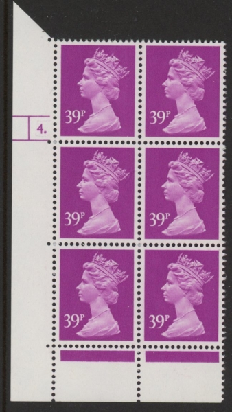 U377 (x991) Harrison 39p bright mauve phos.(ACP) perf RE Cyld. 4 dot U/M (MNH) U377 (x991) Harrison 39p bright mauve phos.(ACP) perf RE Cyld. 4 dot U/M (MNH)