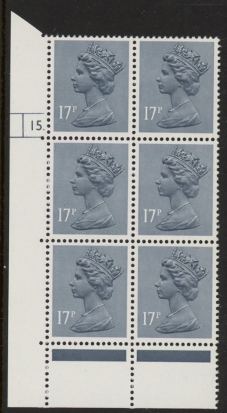 U247 (x952) Harrison 17p grey-blue phos.(ACP) perf RE Cyld. 15 dot U/M (MNH) U247 (x952) Harrison 17p grey-blue phos.(ACP) perf RE Cyld. 15 dot U/M (MNH)