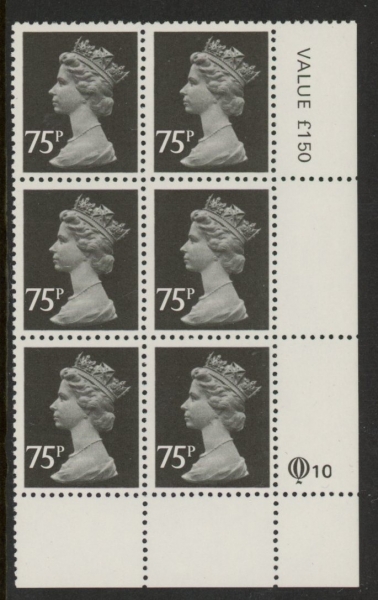 X1023 (UG130) Questa 75p black Type 1 Cyl. Q10 row 20 U/M (MNH) X1023 (UG130) Questa 75p black Type 1 Cyl. Q10 row 20 U/M (MNH)