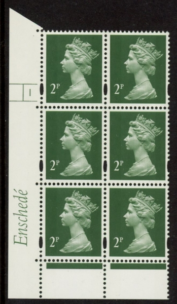 Y1668 (U85B) 2p deep green. 2B TIII Enschedé. 2mm varnished bands PVA buish Cyld. 1 no dot. blue fluor U/M (MNH) Y1668 (U85B) 2p deep green. 2B TIII Enschedé. 2mm varnished bands PVA buish Cyld. 1 no dot. blue fluor U/M (MNH)