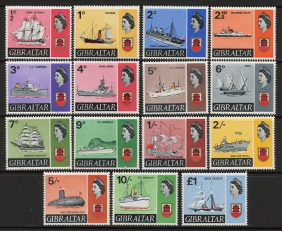 1967-9 Gibraltar SG.200-13 Ships definitives set 13 values U/M (MNH) 1967-9 Gibraltar SG.200-13 Ships definitives set 13 values U/M (MNH)