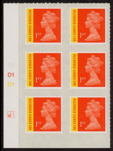 U3045 1st orange & yellow Recorded. MAIL Cylinder D1D1 grid R2 C1 DLR U/M (MNH) U3045 1st orange & yellow Recorded. MAIL Cylinder D1D1 grid R2 C1 DLR U/M (MNH)