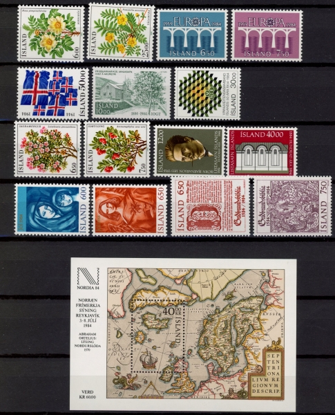 1984 Iceland Complete Year Sets & Mini Sheet Total Cat. £45.00 U/M (MNH) 1984 Iceland Complete Year Sets & Mini Sheet Total Cat. £45.00 U/M (MNH)