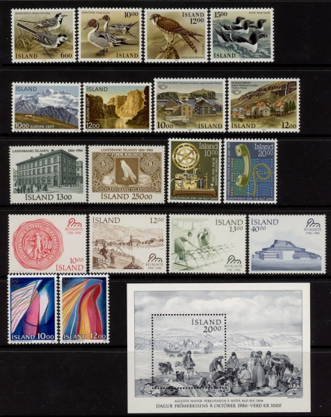 Iceland 1986 Complete Sets & Mini Sheet Total Cat. £65.00 U/M (MNH) Iceland 1986 Complete Sets & Mini Sheet Total Cat. £65.00 U/M (MNH)