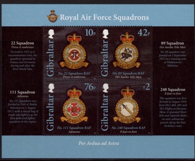 2012 Gibraltar MS.1456 RAF (1st Series) Mini Sheet U/M (MNH) 2012 Gibraltar MS.1456 RAF (1st Series) Mini Sheet U/M (MNH)