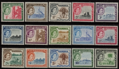 1953-9 Gambia SG.171-86 definitive set of 15 values U/M(MNH) 1953-9 Gambia SG.171-86 definitive set of 15 values U/M(MNH)