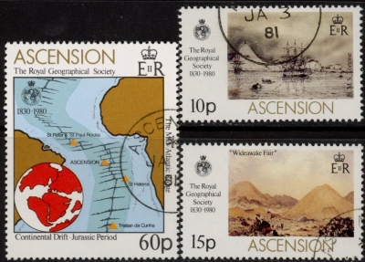1980 Ascension SG274-6 150th Anniv of Royal Geographical Society Set of 3 values VFU 1980 Ascension SG274-6 150th Anniv of Royal Geographical Society Set of 3 values VFU