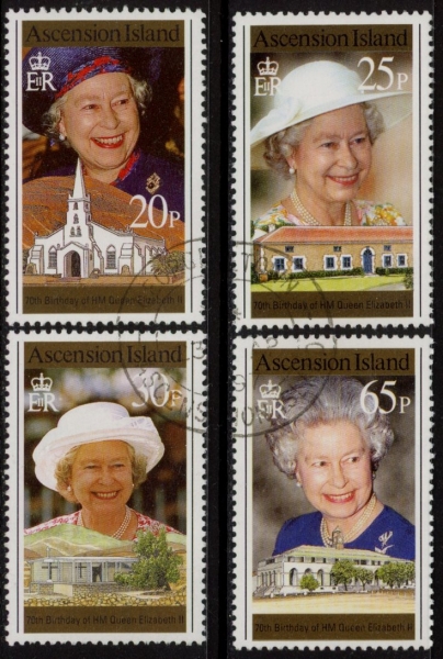 1996 Ascension. SG.671-4 70th Birthday Queen Elizabeth II. set 4 values Vfu. 1996 Ascension. SG.671-4 70th Birthday Queen Elizabeth II. set 4 values Vfu.