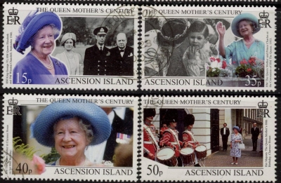 1999 Ascension. SG.781-4 Queen Elizabeth the Queen Mother's Centenary. set 4 values Vfu. 1999 Ascension. SG.781-4 Queen Elizabeth the Queen Mother's Centenary. set 4 values Vfu.