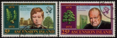 1974 Ascension. SG.182-3 Birth Centenary of Sir Winston Churchill. set 2 values Vfu. 1974 Ascension. SG.182-3 Birth Centenary of Sir Winston Churchill. set 2 values Vfu.